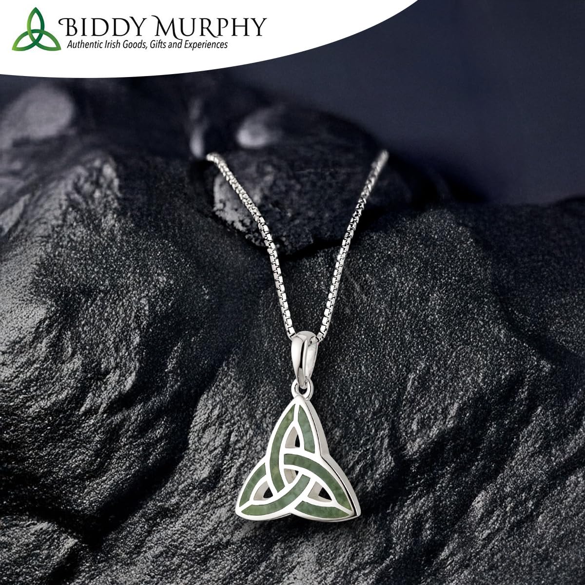 Irish Sterling Silver Connemara Marble Trinity Knot Necklace