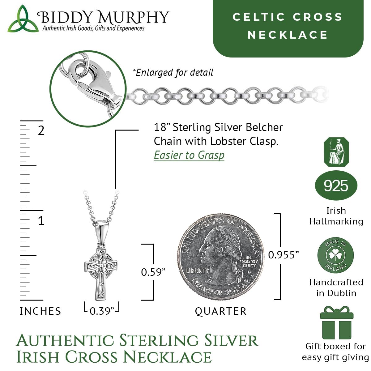 Irish Sterling Silver Irish Filigree Celtic Cross Necklace for Women