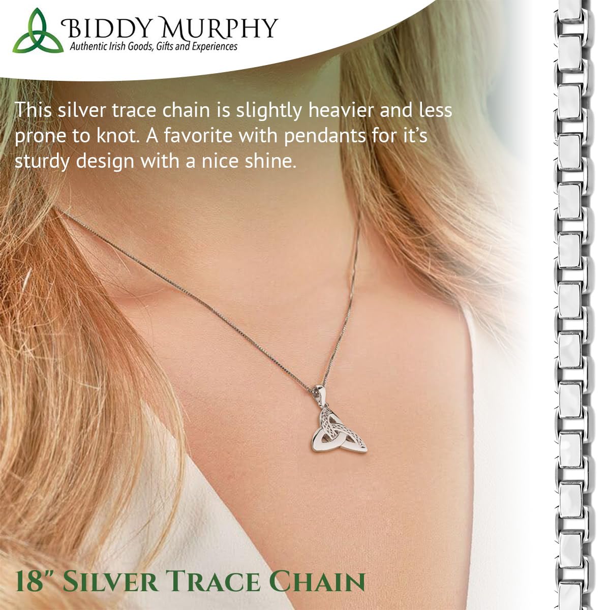 Irish Sterling Silver Trinity Knot Necklace for Women