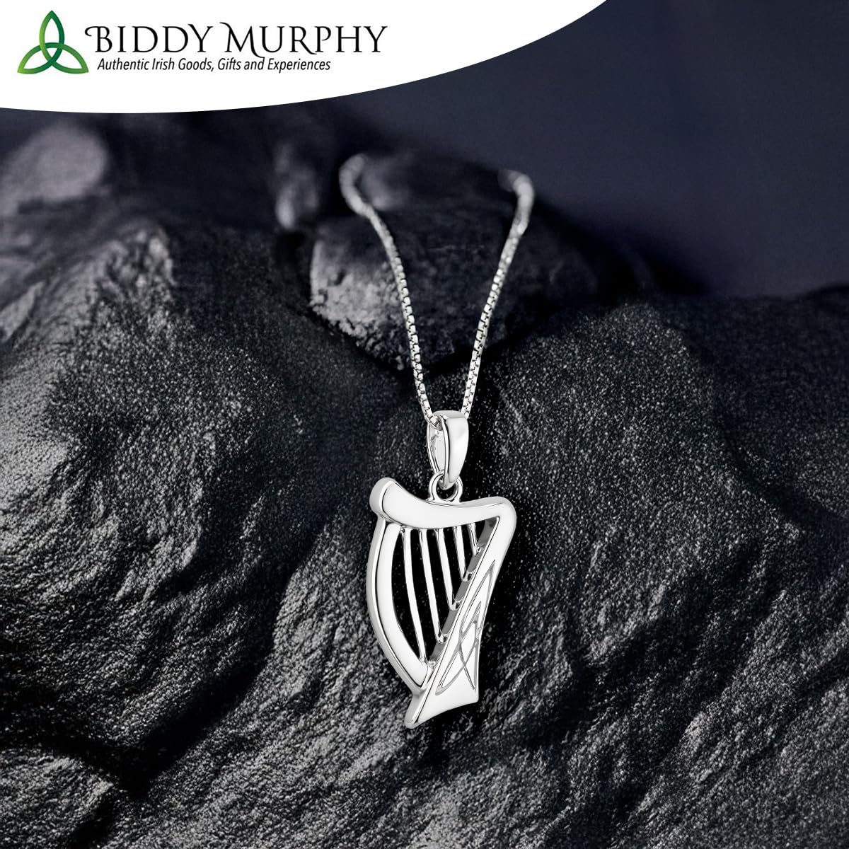 Irish Sterling Silver Harp Pendant Necklace for Women