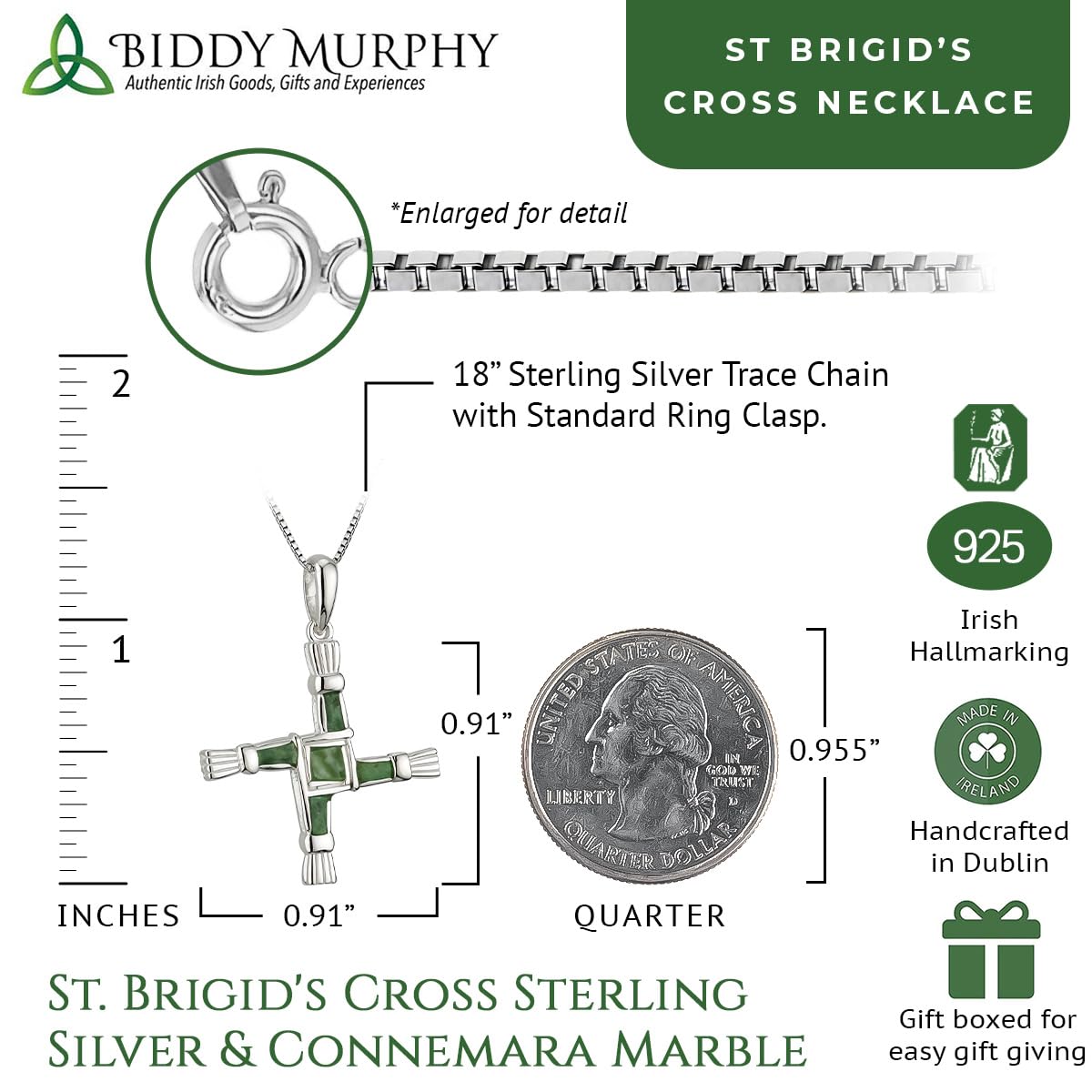 Irish Sterling Silver Connemara Marble St. Brigid Cross Necklace