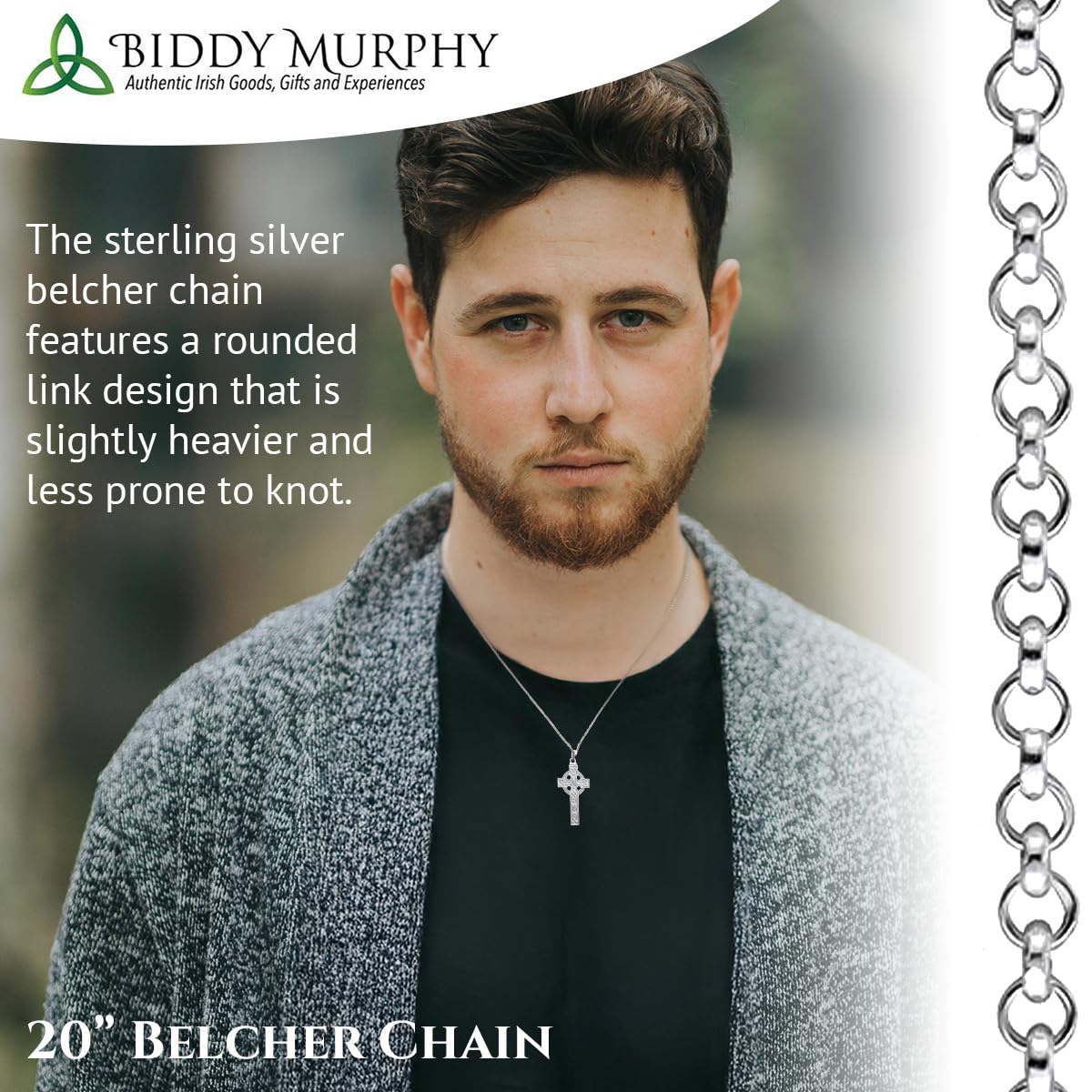 Irish Sterling Silver Celtic Cross Necklace with Trinity Knot Detailing for Men