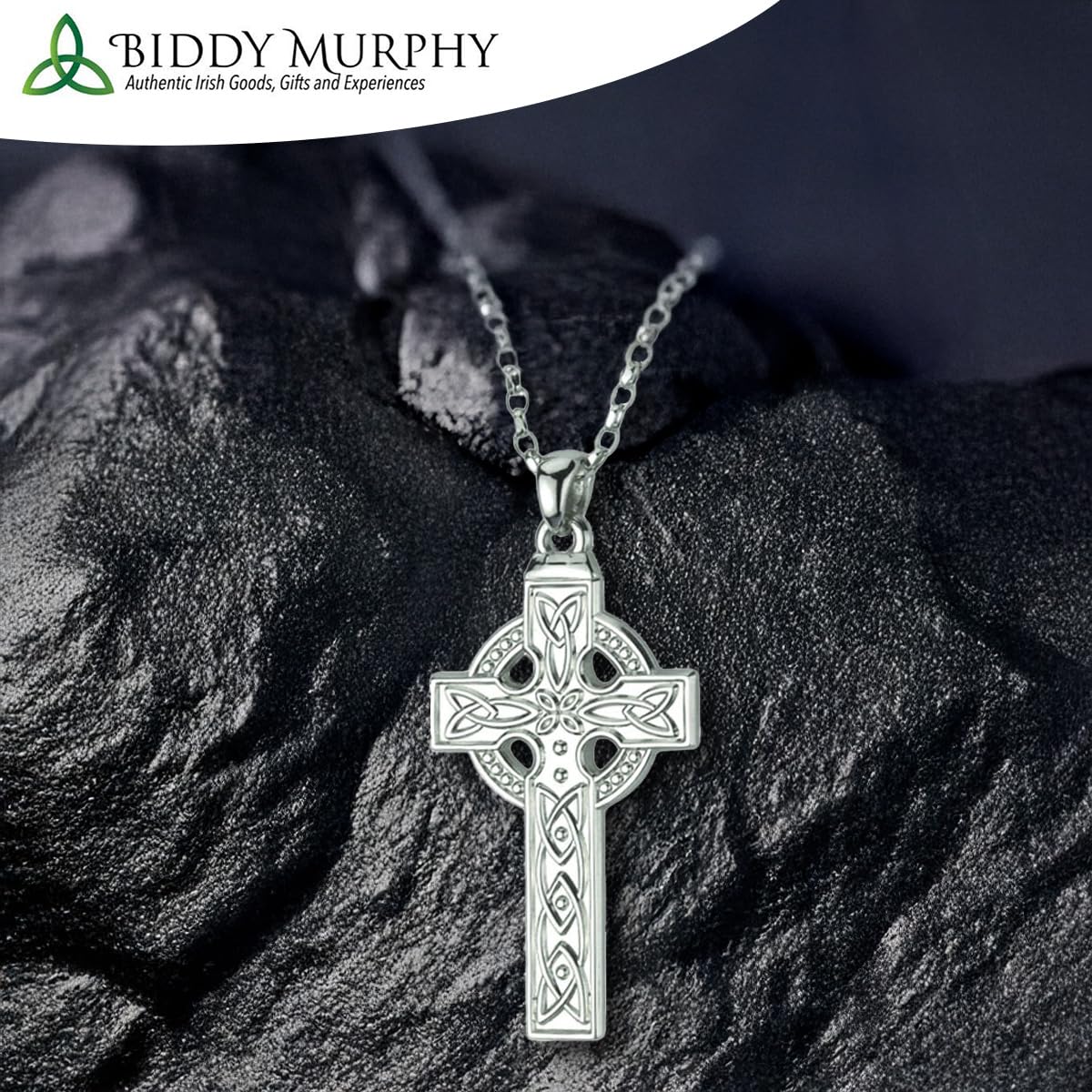 Irish Sterling Silver Celtic Cross Necklace with Trinity Knot Detailing for Men