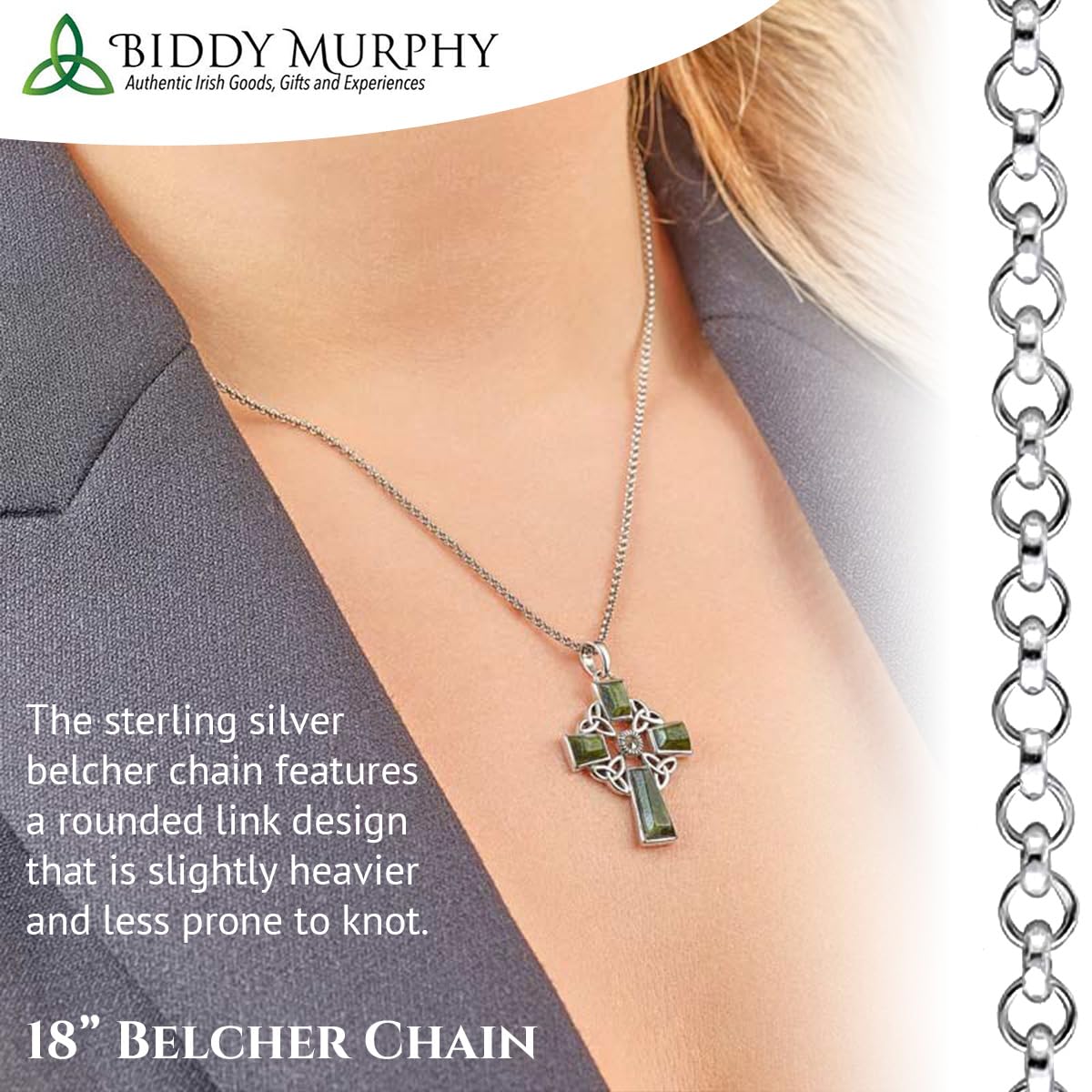 Irish Sterling Silver Connemara Marble Celtic Cross Necklace