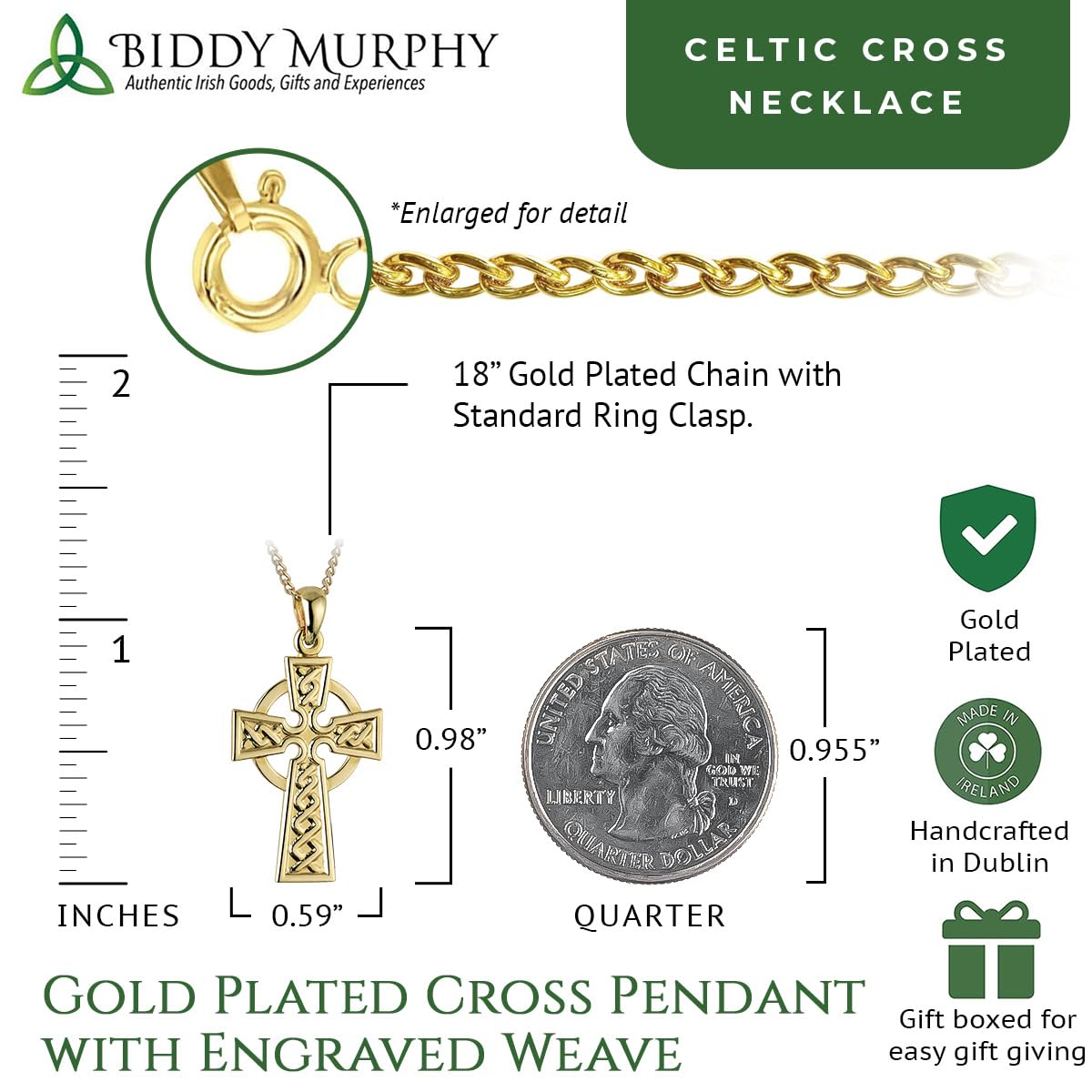Irish Gold-Plated Engraved Celtic Cross Necklace