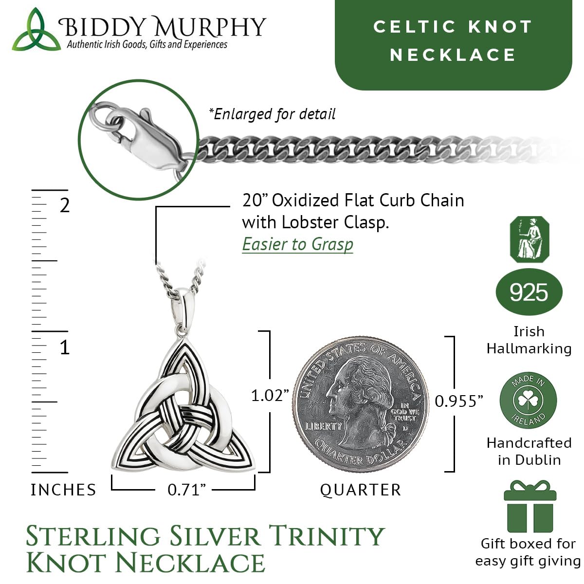 Irish Heavy Sterling Silver Celtic Knot Necklace - Oxidized Finish