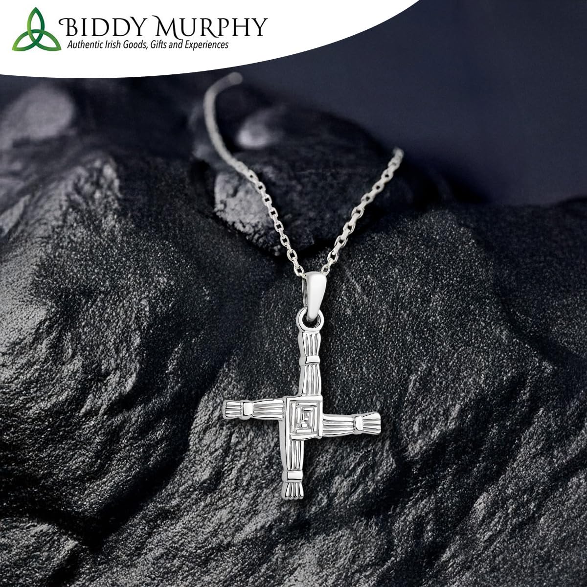 Irish Sterling Silver St. Brigid Cross Necklace (2-Sided Pendant)
