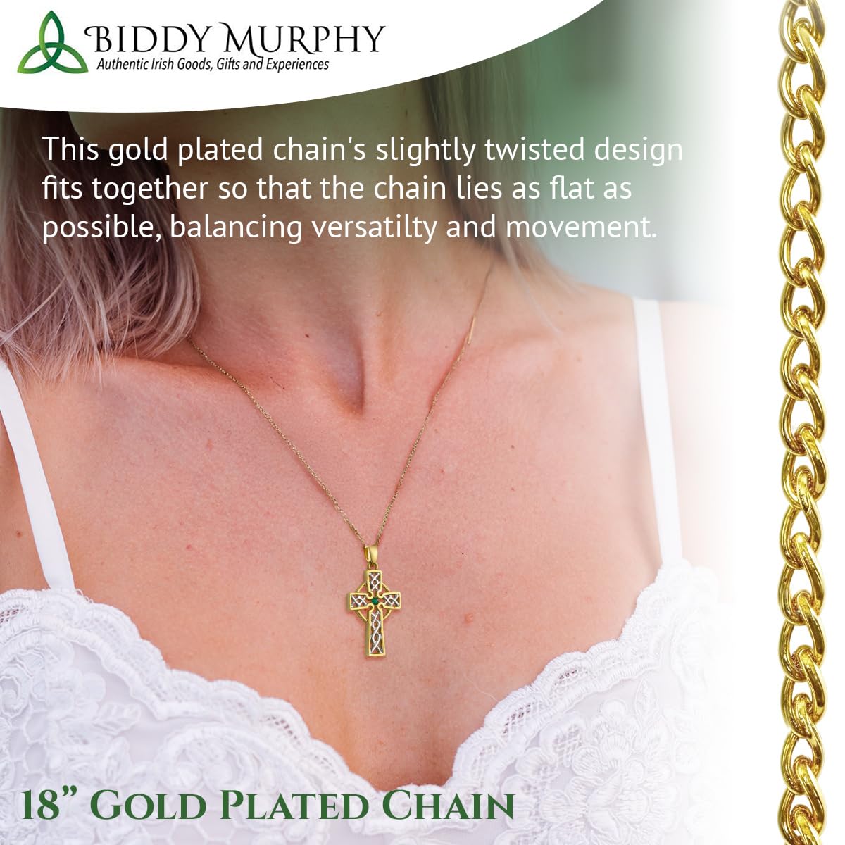 Irish Gold-Plated CZ Celtic Cross Necklace with Filigree Silver-Plated Inlay