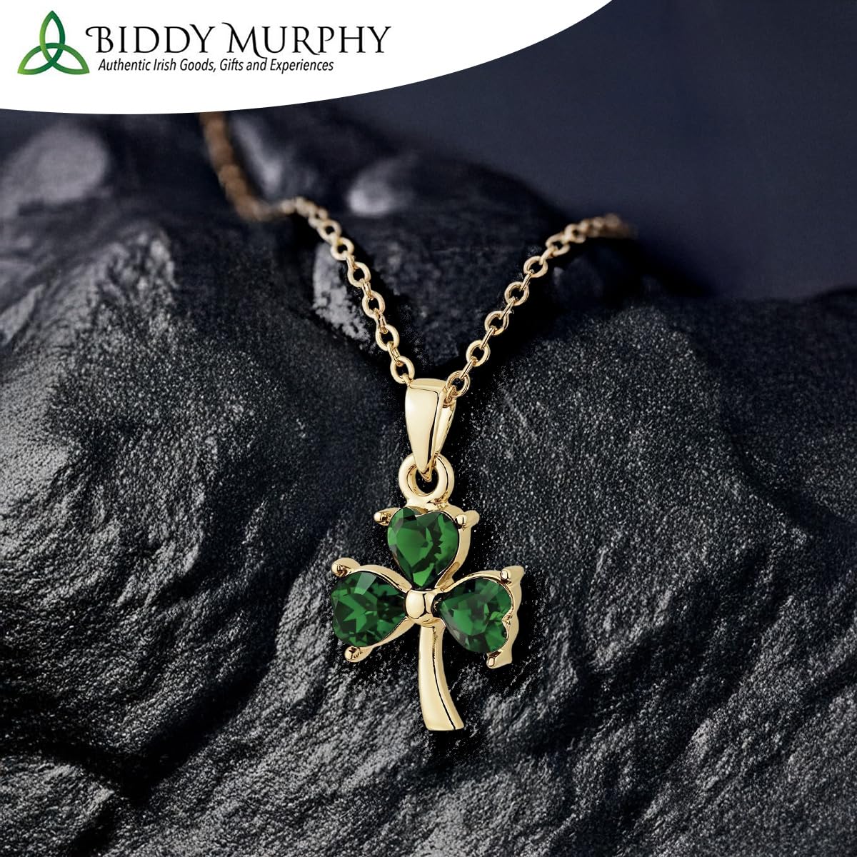 Irish Gold-Plated Shamrock Charm Necklace with Emerald Stone