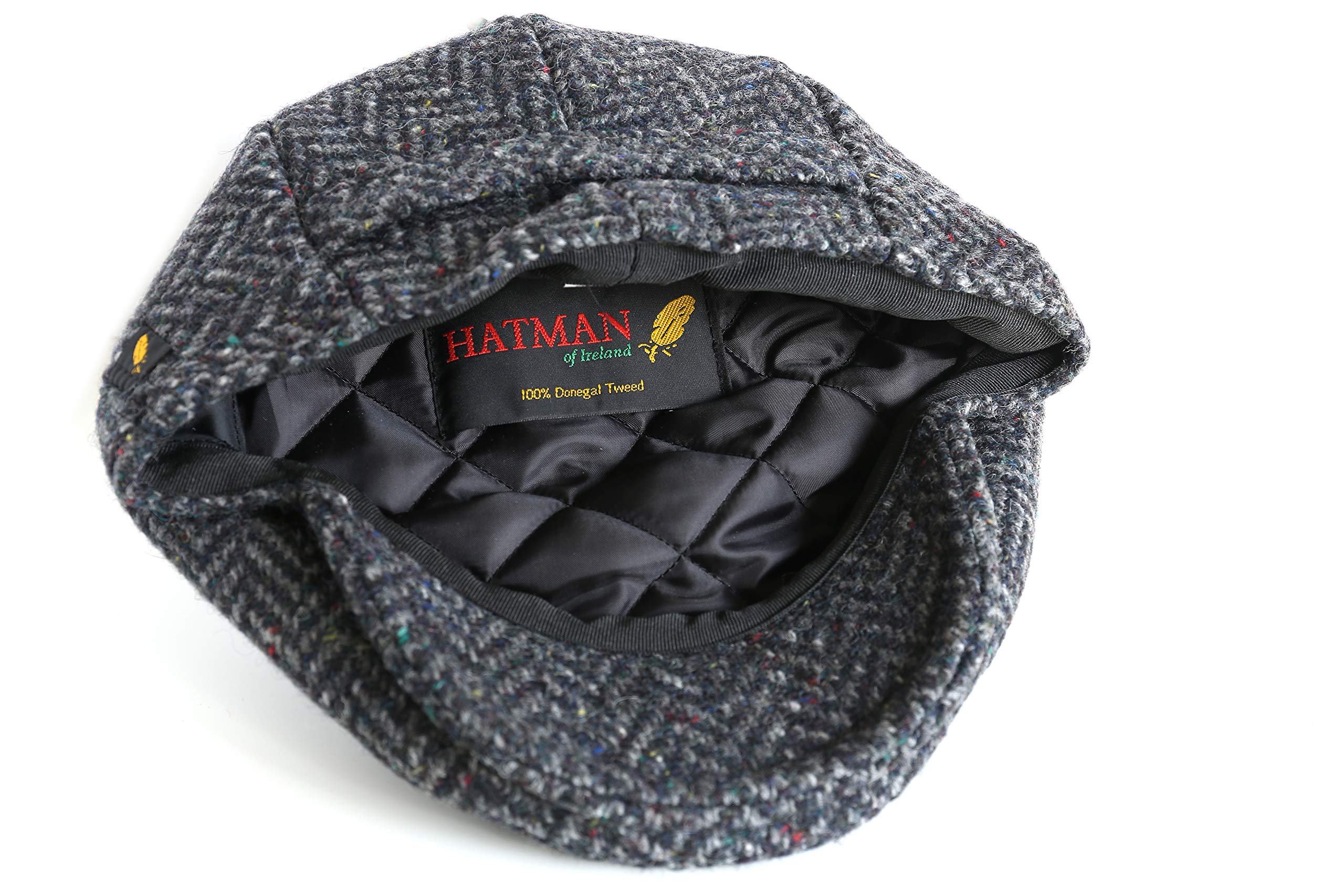 Irish Donegal Tweed Flat Cap - Charcoal Herringbone, 100% Wool Hat With Curved Peak