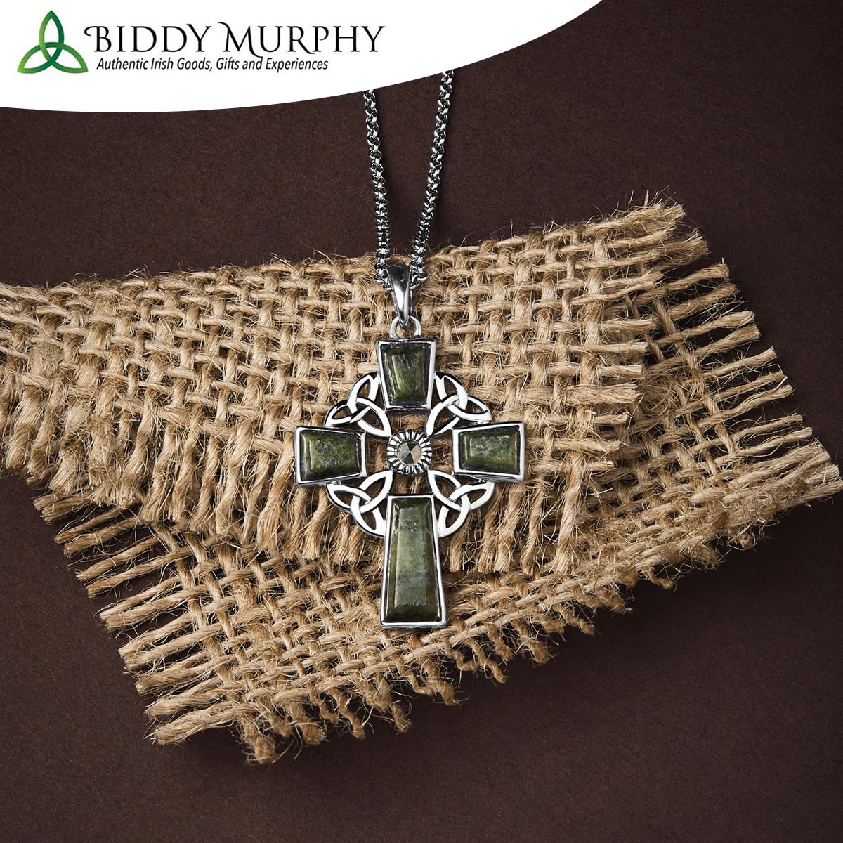 Irish Sterling Silver Connemara Marble Celtic Cross Necklace