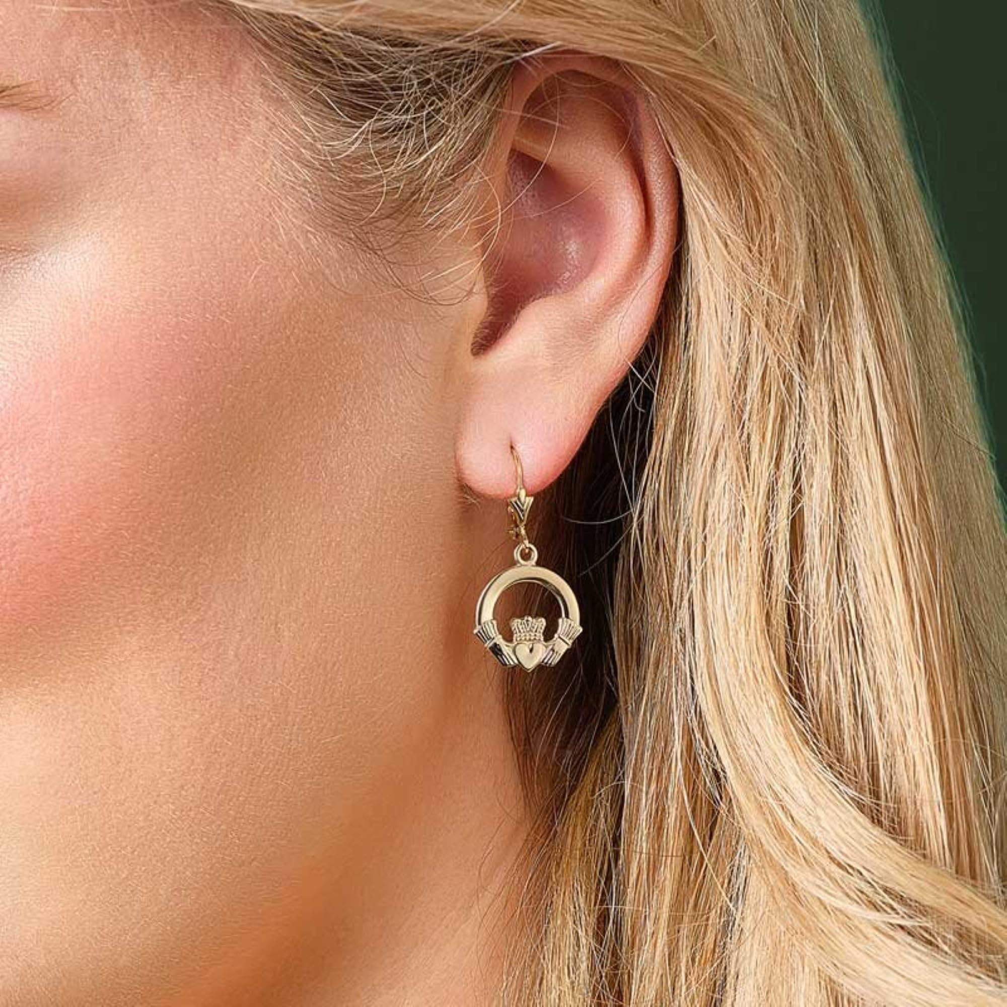 Irish 14K Gold Claddagh Dangle Earrings