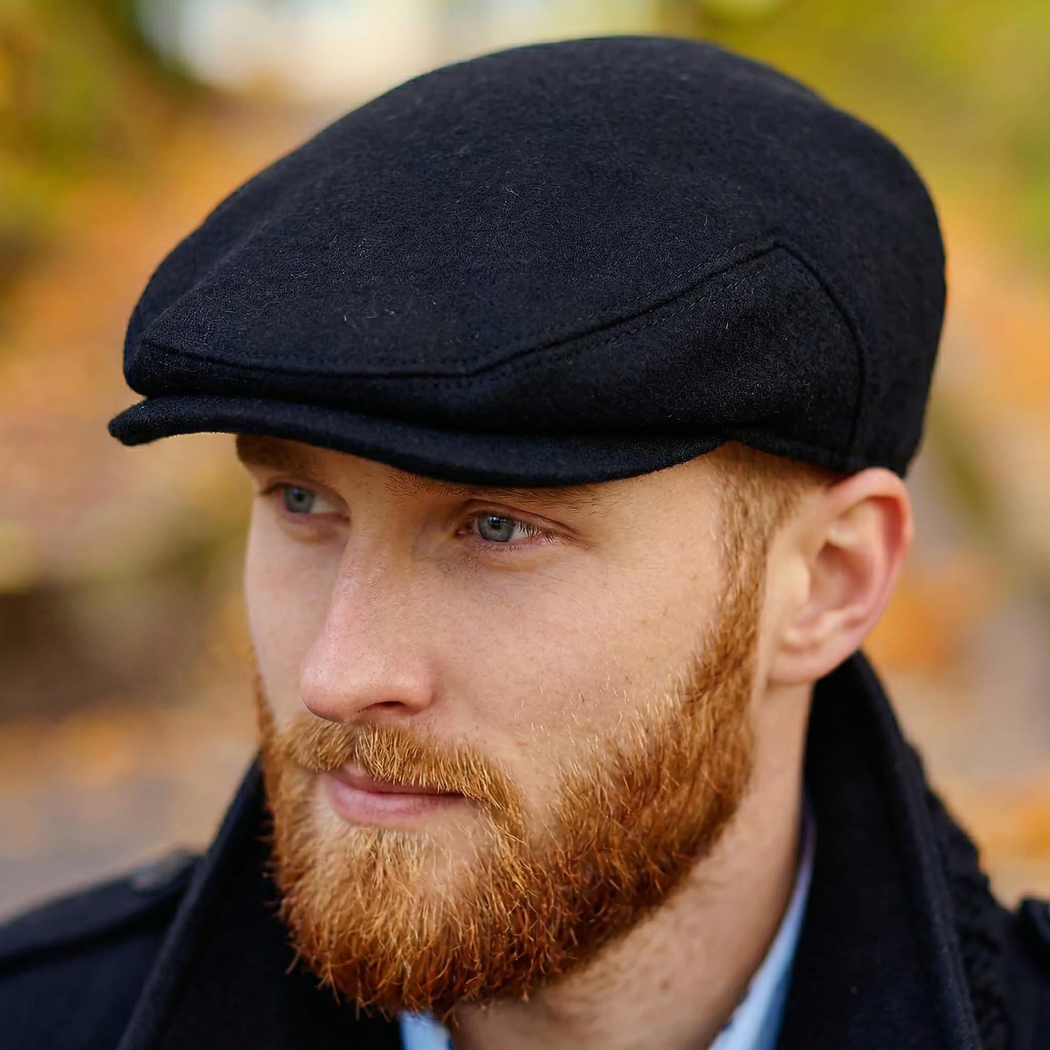 Irish 100% Wool Flat Cap with Tuck Away Ear Flaps - Black