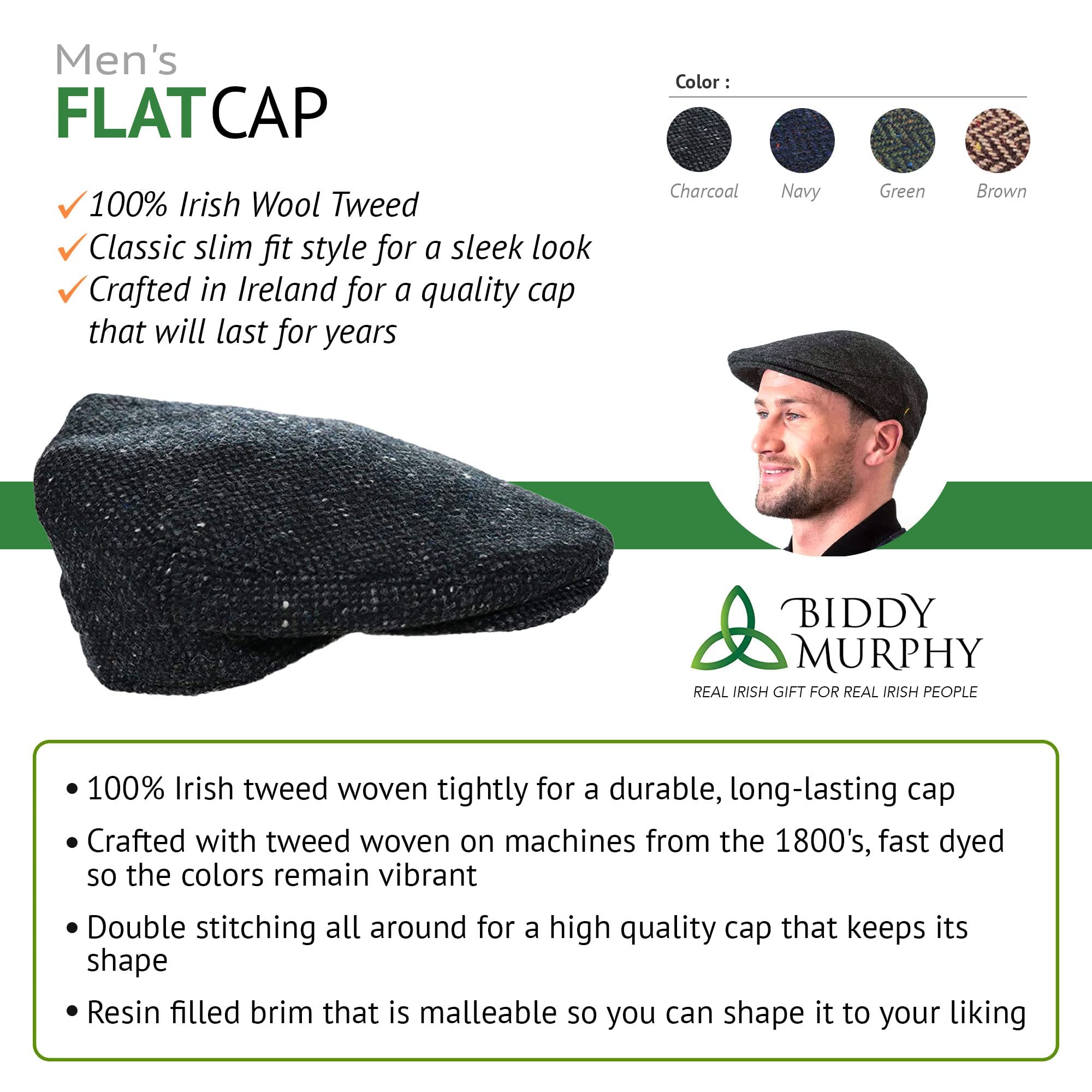 Irish 100% Wool Flat Cap with Tuck Away Ear Flaps - Black