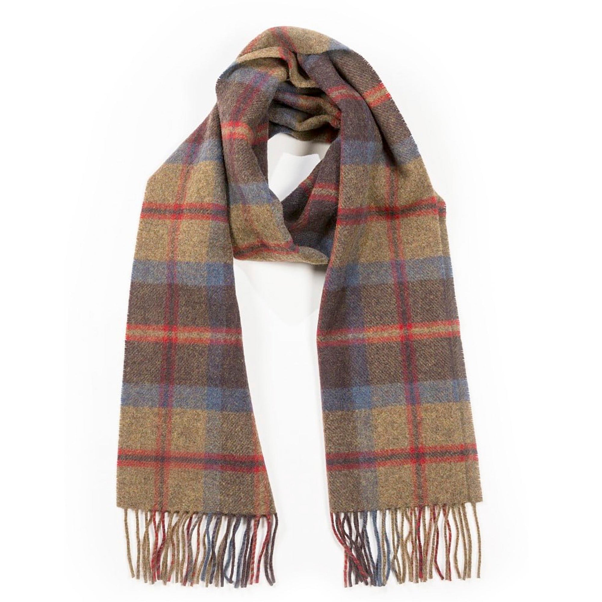100% Irish Wool Scarf -  Rust Brown Red Tartan Plaid, 12" x 71", Made in Ireland