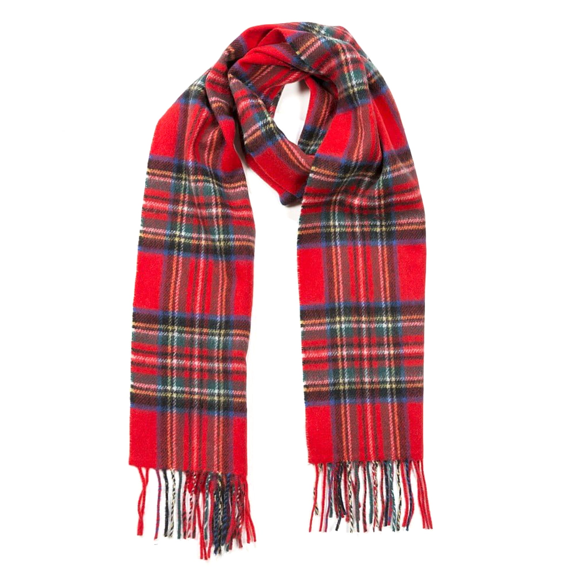 100% Irish Wool Scarf -  Red Royal Stewart Tartan Plaid, 12" x 71", Made in Ireland