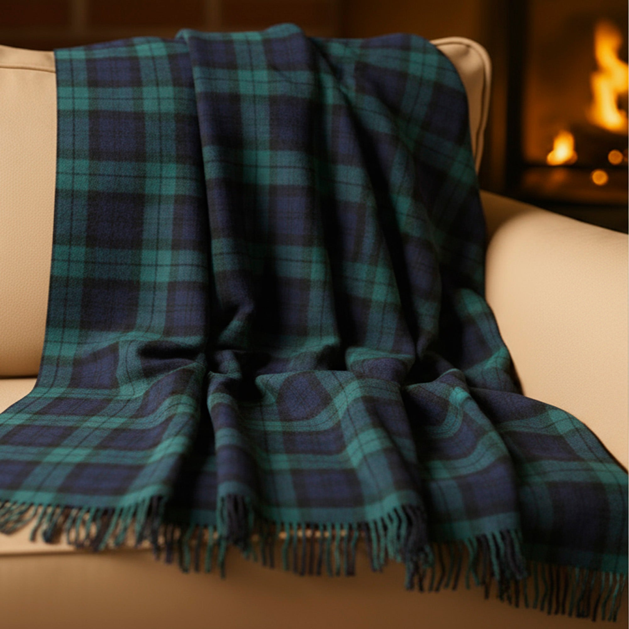 100% Irish Wool Tartan Throw Blanket - Blackwatch Plaid (54" x 71")