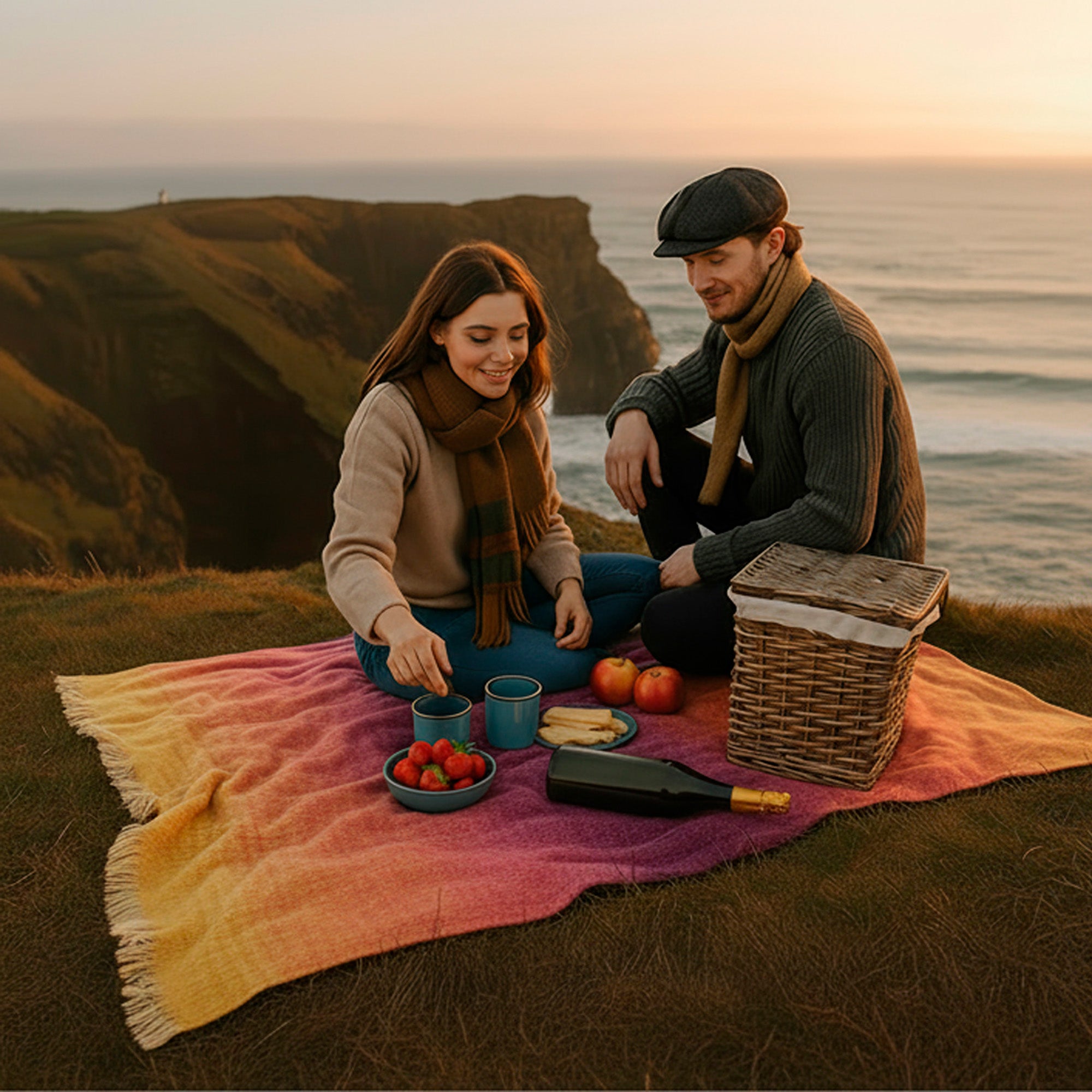 Irish Mohair Throw Blanket - Pink/Yellow/Purple Tartan Plaid, 70% Mohair Wool Blend (54" x 72")