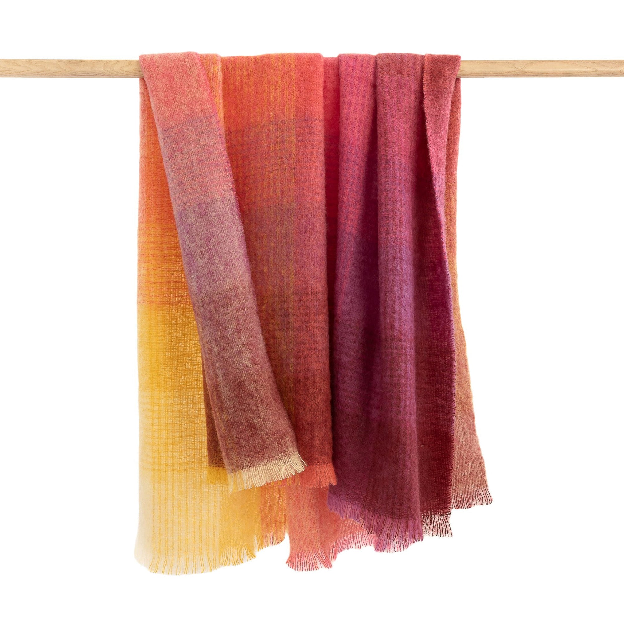 Irish Mohair Throw Blanket - Pink/Yellow/Purple Tartan Plaid, 70% Mohair Wool Blend (54" x 72")