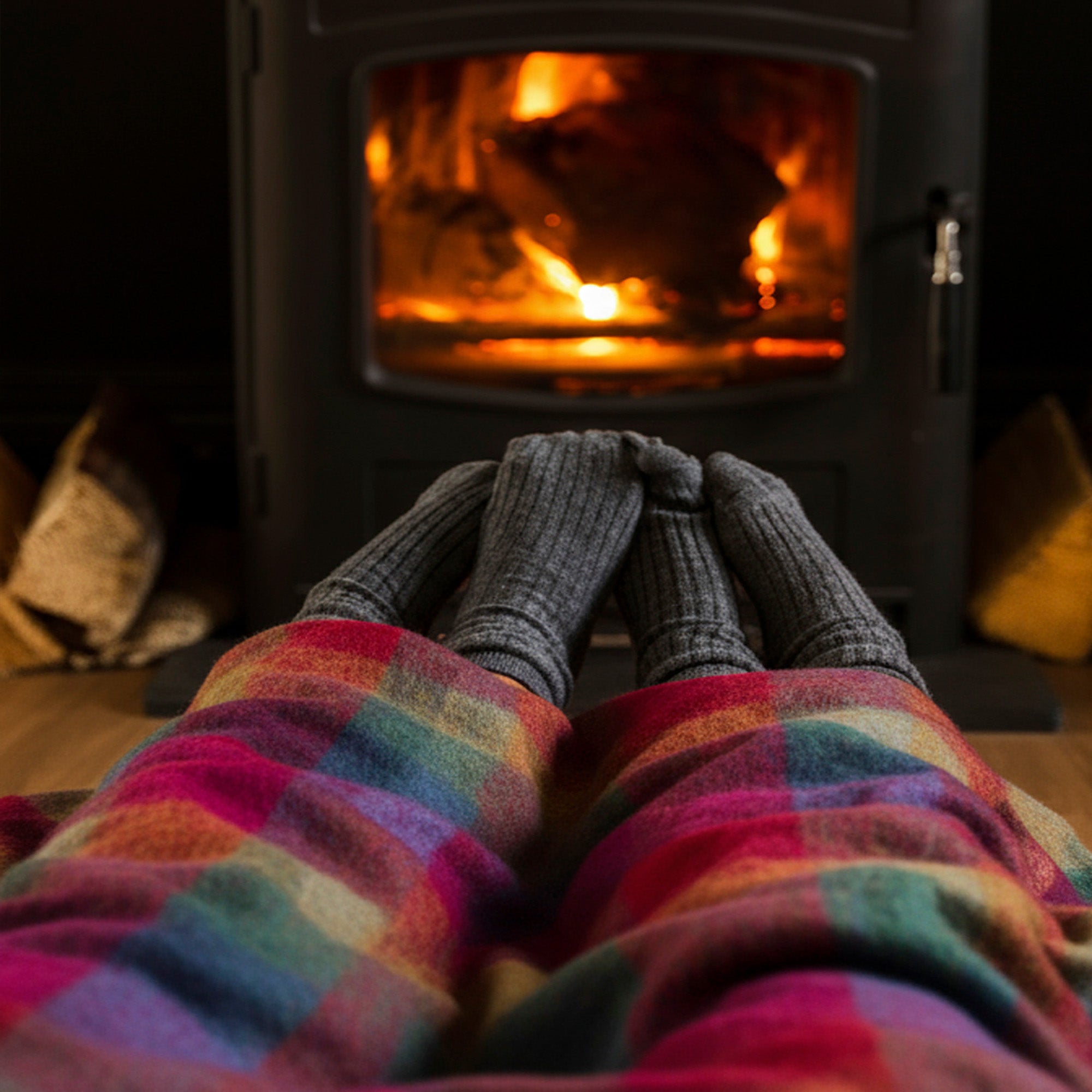 Irish Mohair Throw Blanket - Pink/Mustard/Purple/Aqua Tartan Plaid, 70% Mohair Wool Blend (54" x 72")