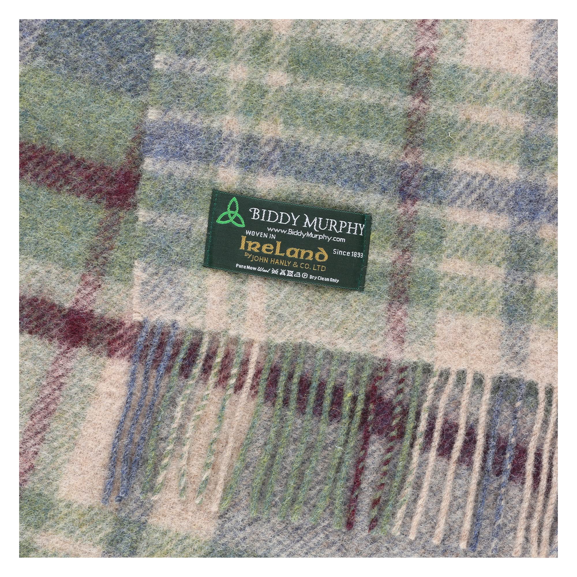 100% Irish Wool Tartan Throw Blanket - Denim Blue, Green & Burgundy (54" x 72")