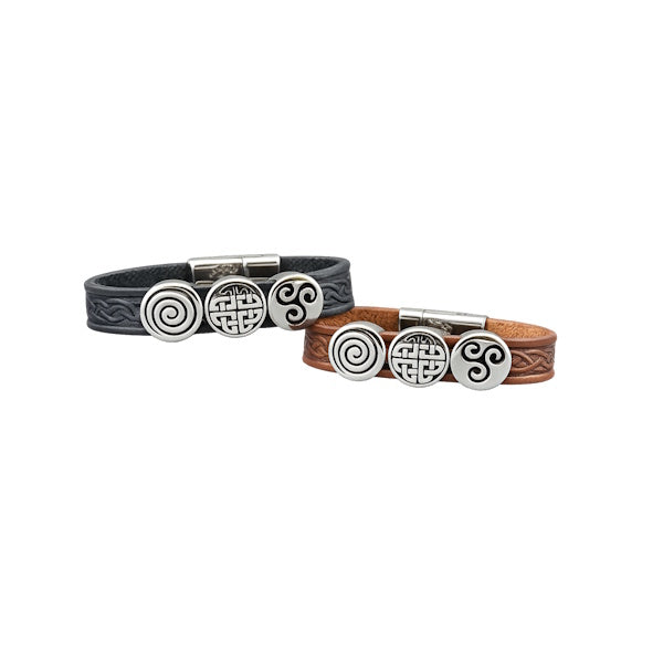 Irish Leather Celtic Silver Charms Bracelet - 7in