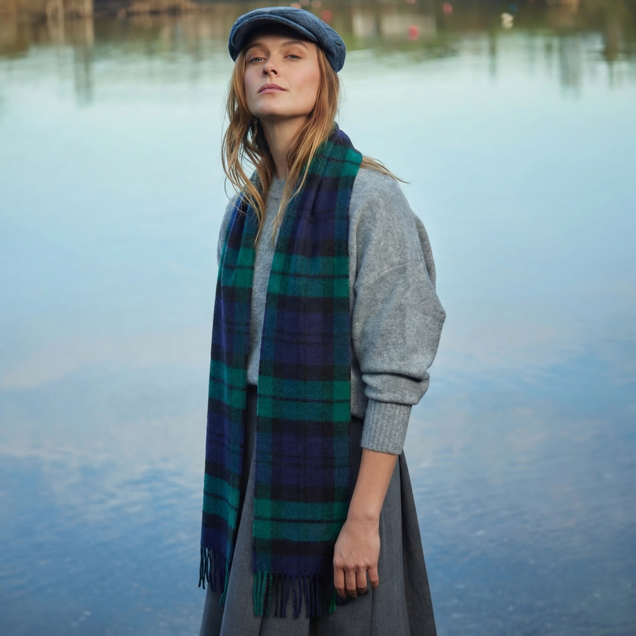 100% Irish Wool Scarf - Blackwatch Tartan Plaid, 9" x 78", Made in Ireland