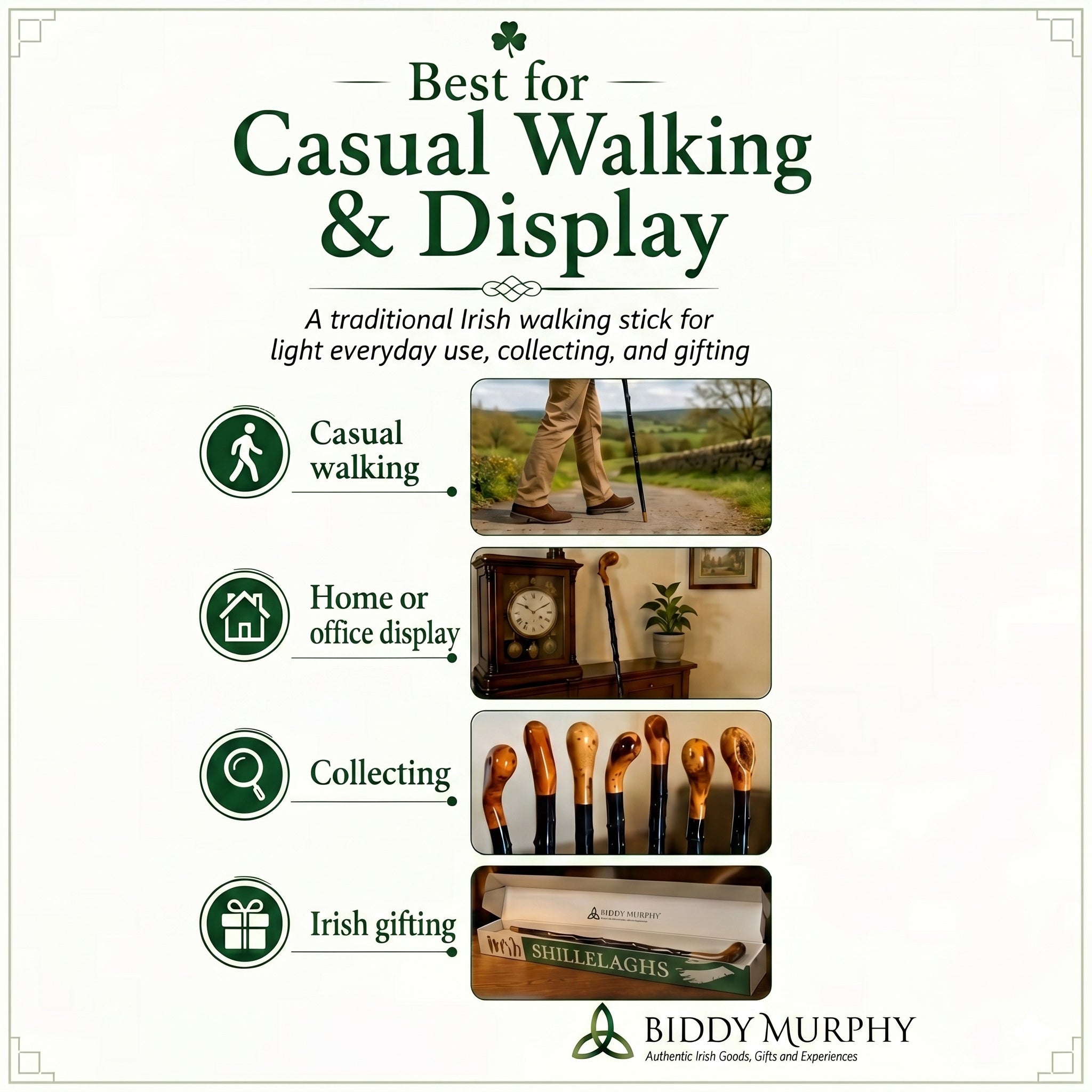 Shillelagh Walking Stick with Box, Handcrafted in Ireland Blackthorn Wood Cane, Black Lacquered Finish