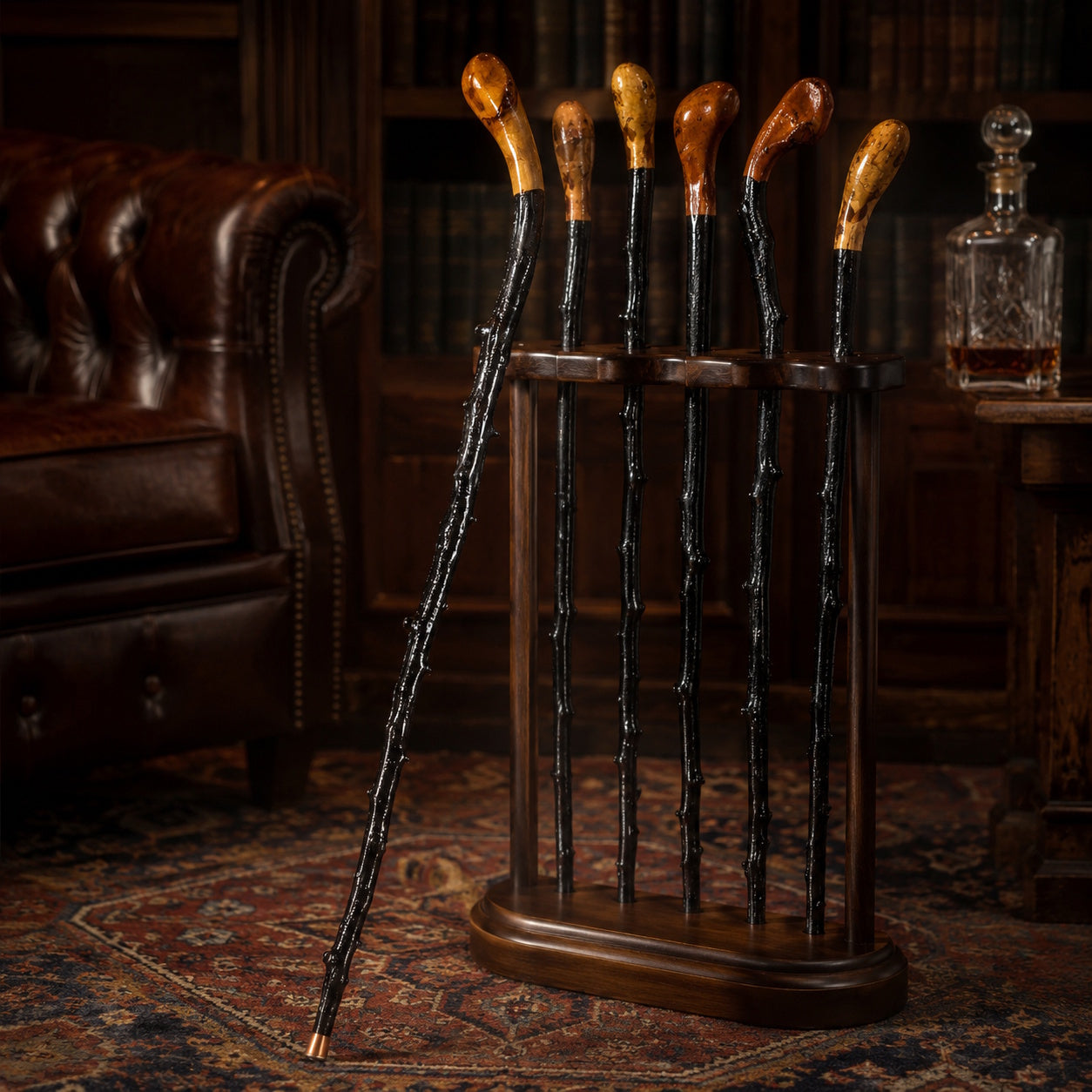 Shillelagh Walking Stick with Box, Handcrafted in Ireland Blackthorn Wood Cane, Black Lacquered Finish