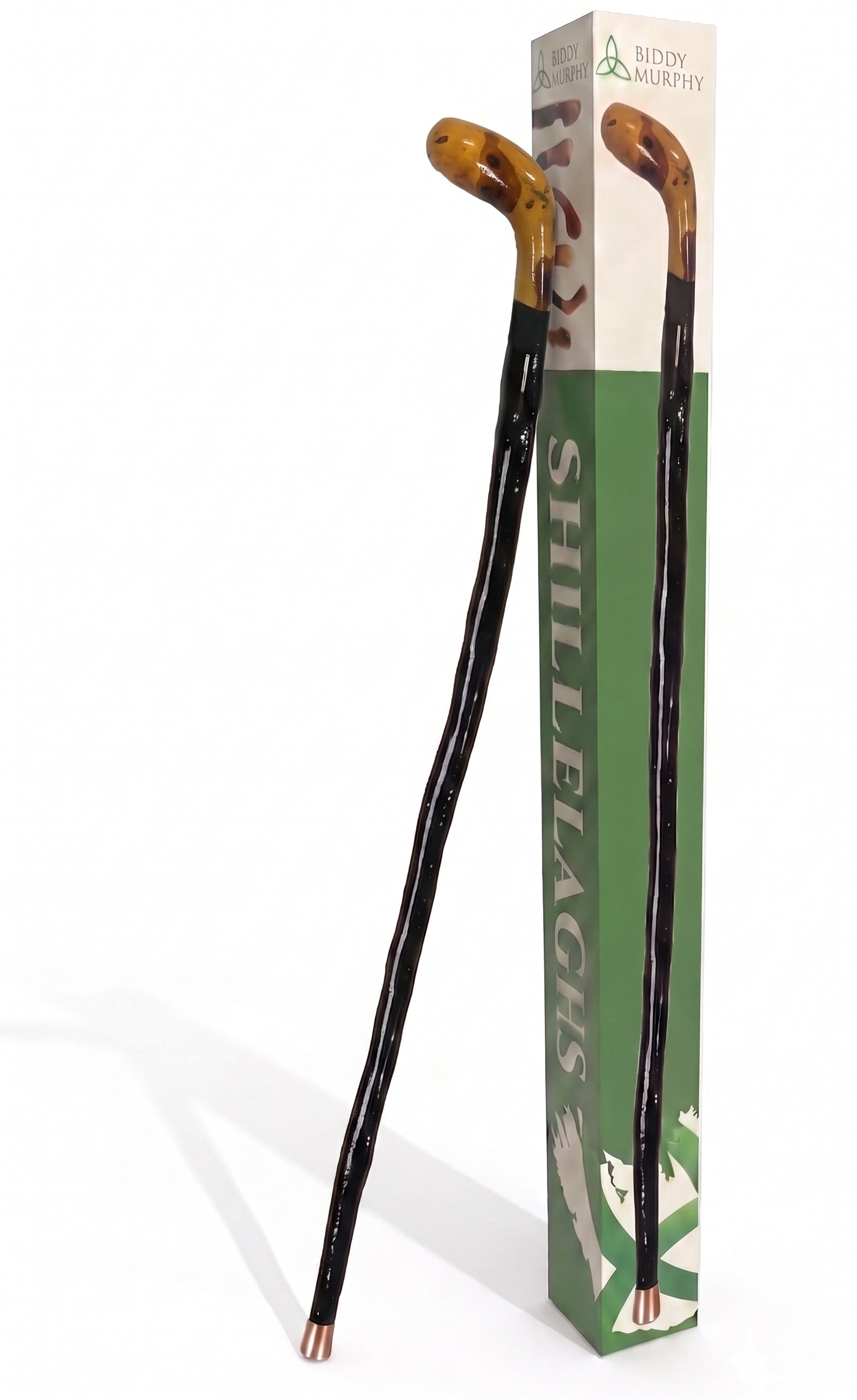 Shillelagh Walking Stick with Box, Handcrafted in Ireland Blackthorn Wood Cane, Black Lacquered Finish