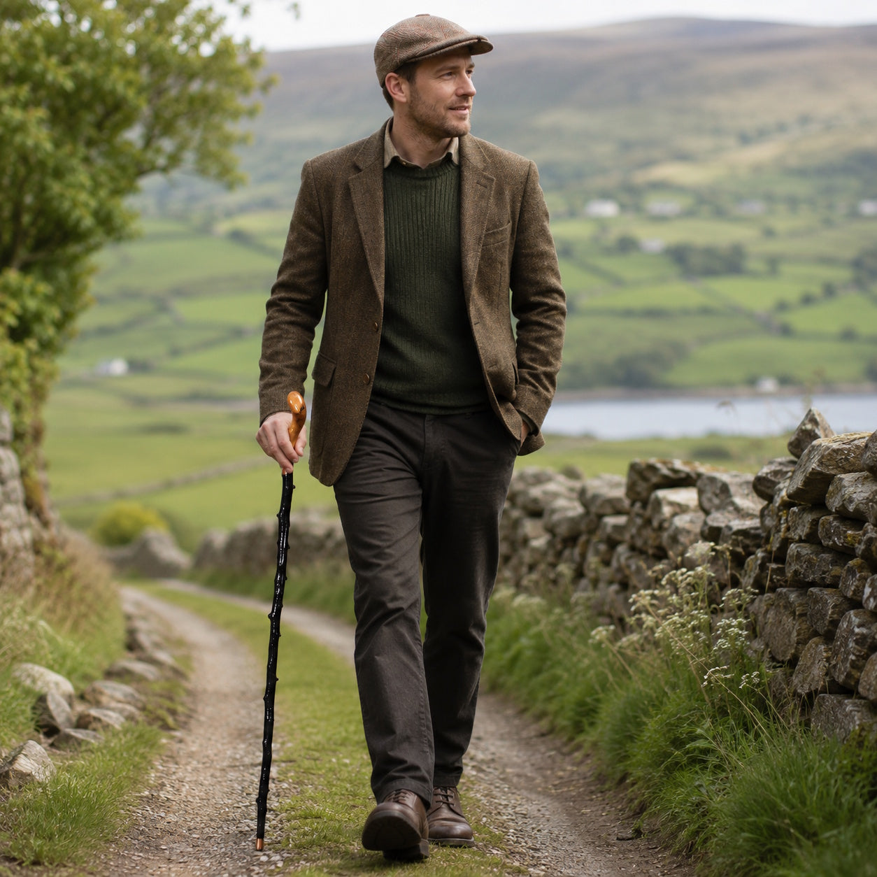Shillelagh Walking Stick with Box, Handcrafted in Ireland Blackthorn Wood Cane, Black Lacquered Finish