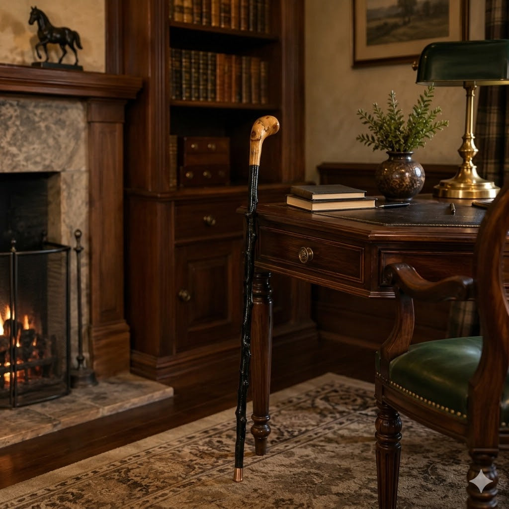 Shillelagh Walking Stick with Box, Handcrafted in Ireland Blackthorn Wood Cane, Black Lacquered Finish
