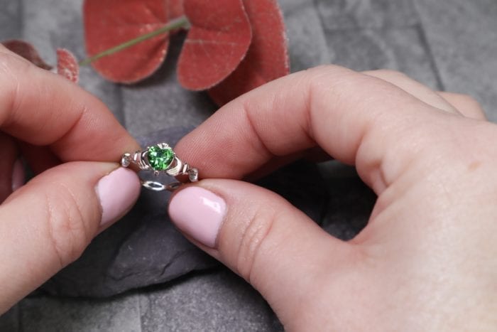 Irish Sterling Silver Emerald CZ Heart Claddagh Ring for Women