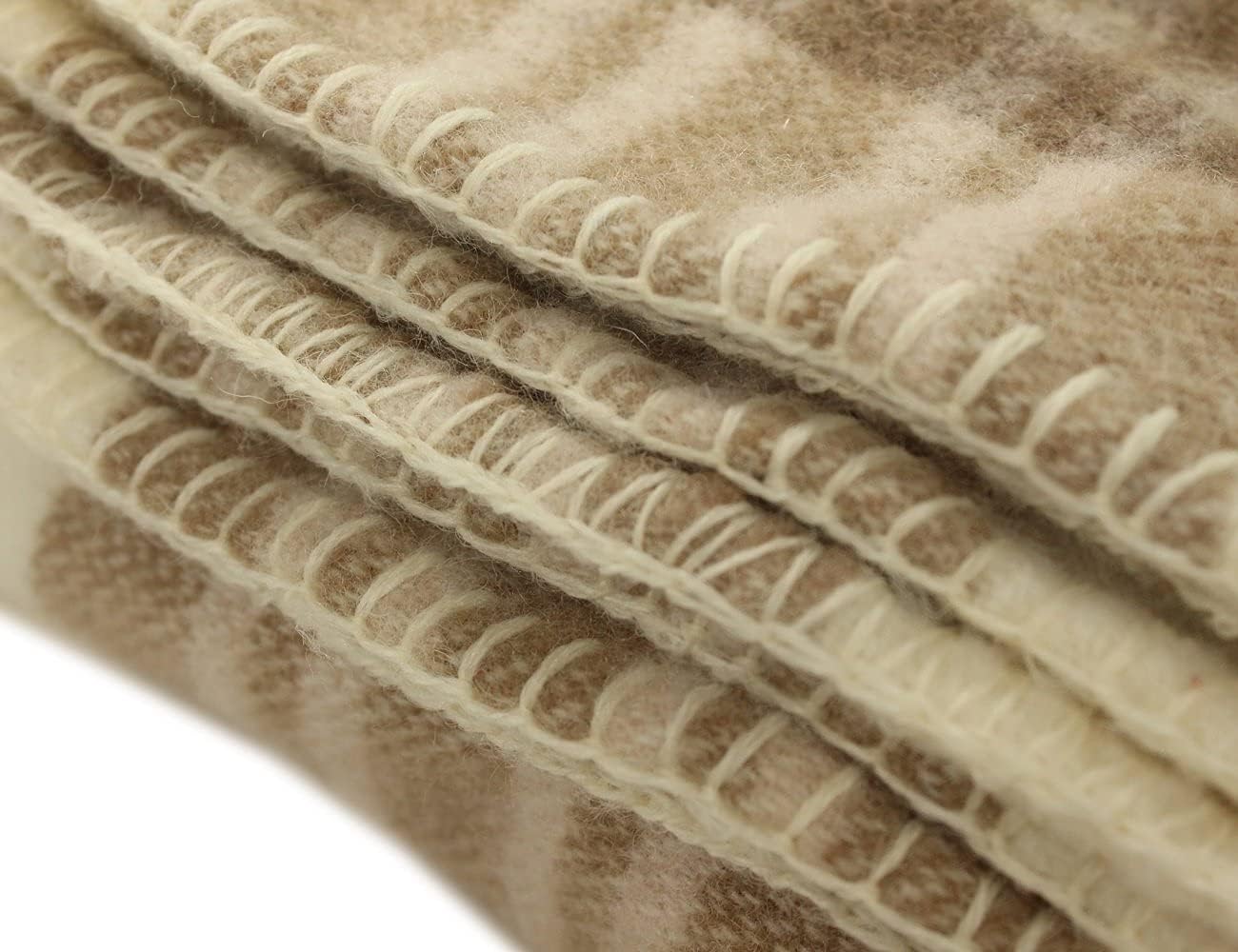 90" x 108" Beige Irish Plaid 100% Wool Blanket - Woven in Ireland, Fits King or Queen Size Bed