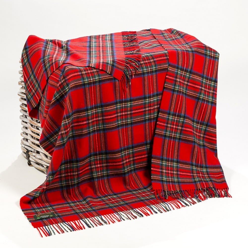 100% Irish Wool Tartan Throw Blanket - Royal Stewart Red Plaid (54" x 71")