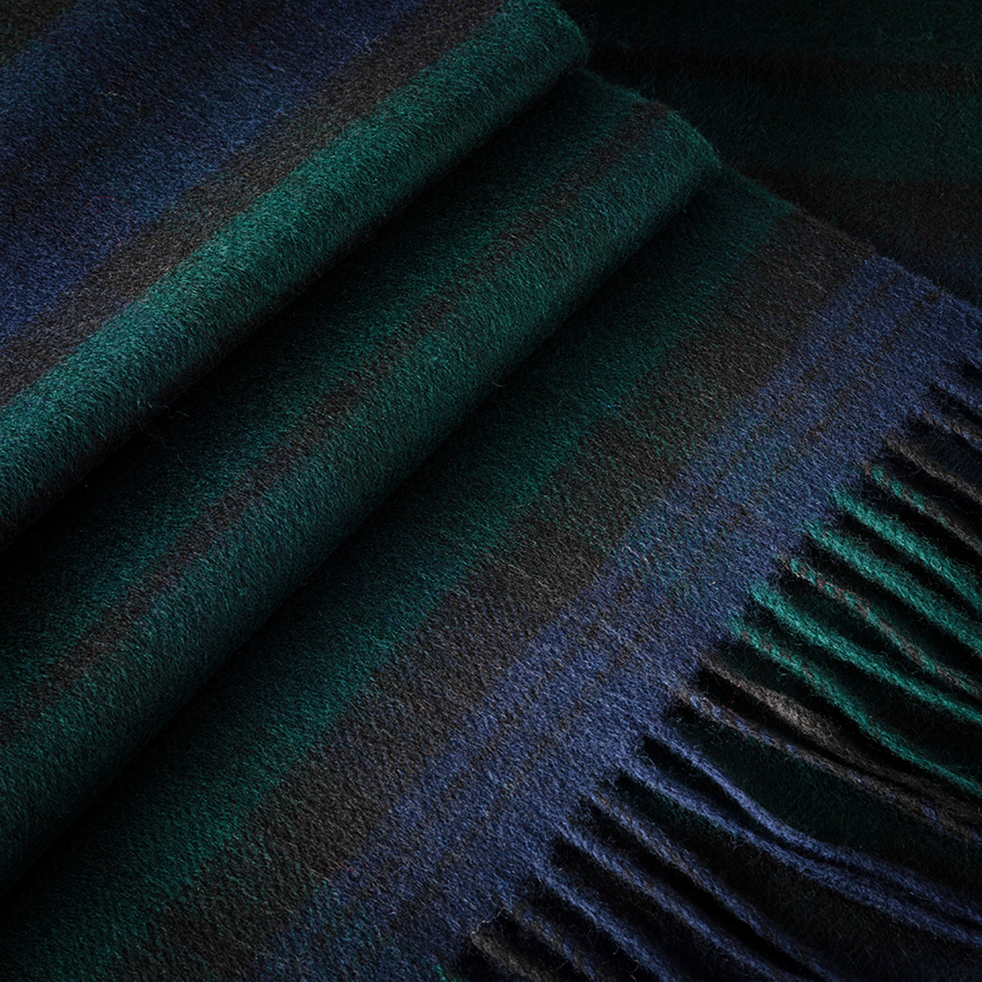 100% Brushed Merino Wool Scarf - Blackwatch Tartan Plaid, 12" x 71", Made in Ireland