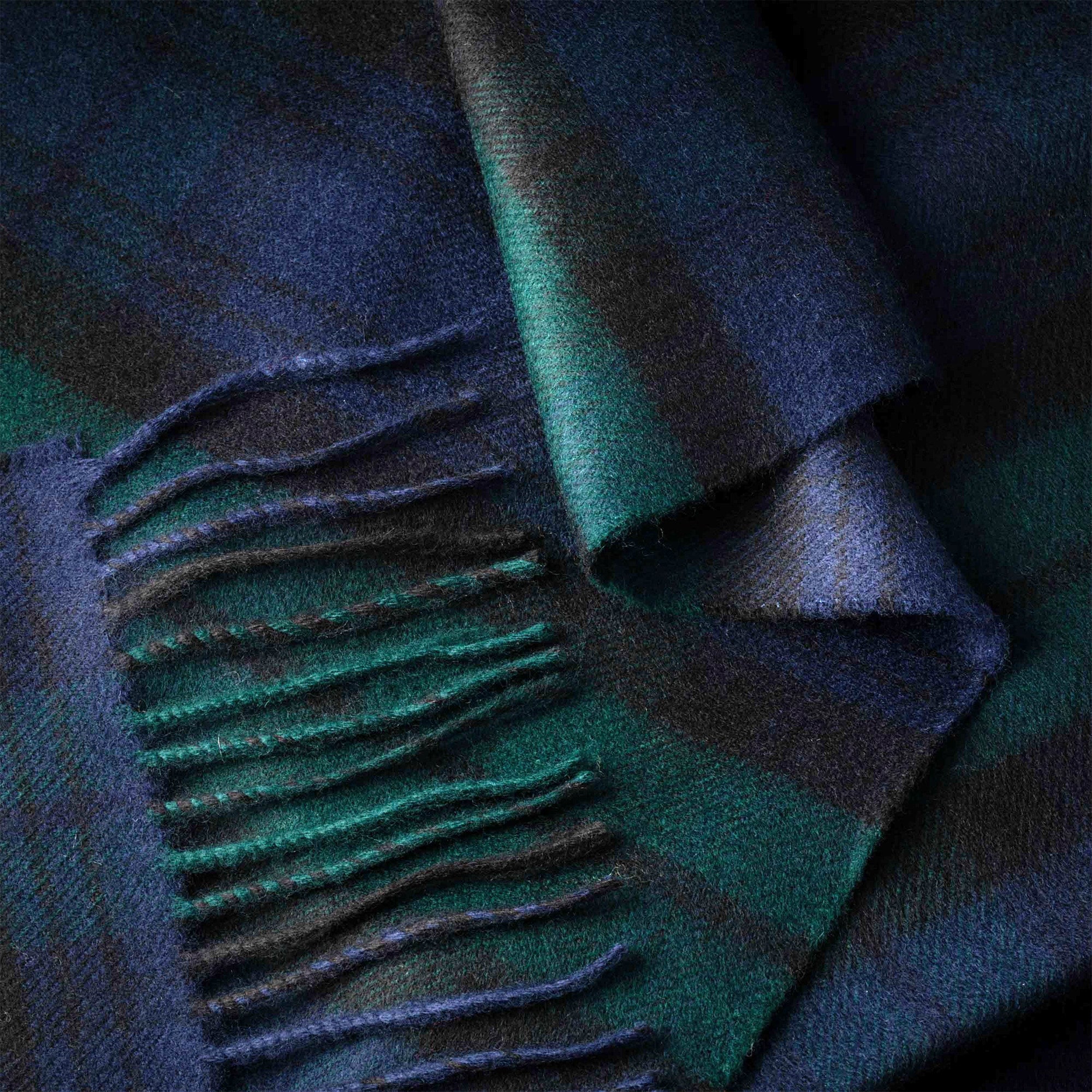 100% Brushed Merino Wool Scarf - Blackwatch Tartan Plaid, 12" x 71", Made in Ireland