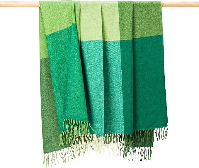 100% Irish Wool Tartan Throw Blanket - Multi Color Green Block (54" x 71")