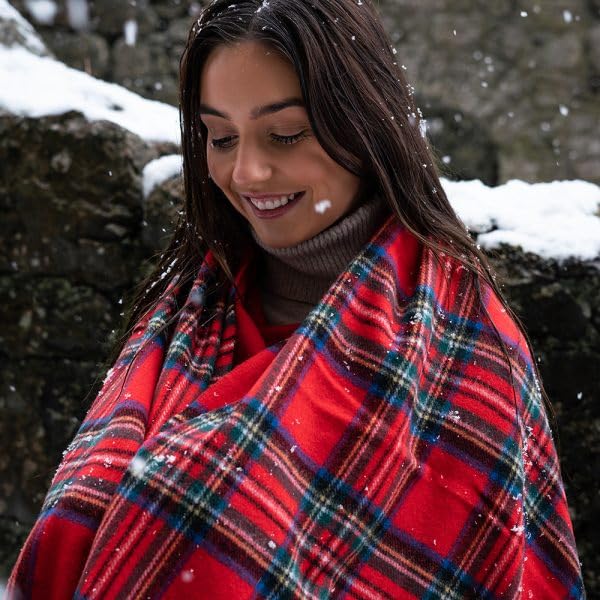 100% Irish Wool Tartan Throw Blanket - Royal Stewart Red Plaid (54" x 71")