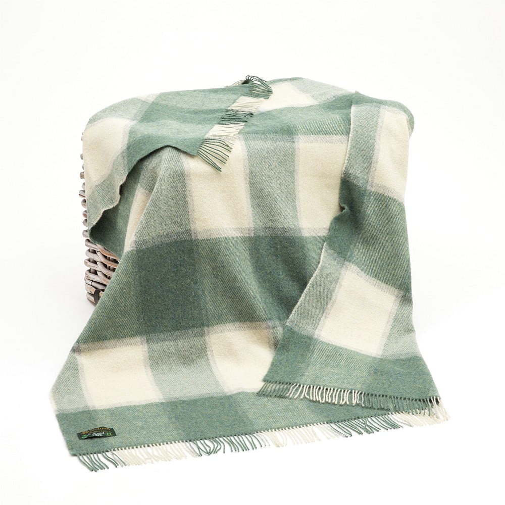 100% Wool Throw Plaid Blanket, 72" x 54" Soft Lambswool, Made in Ireland