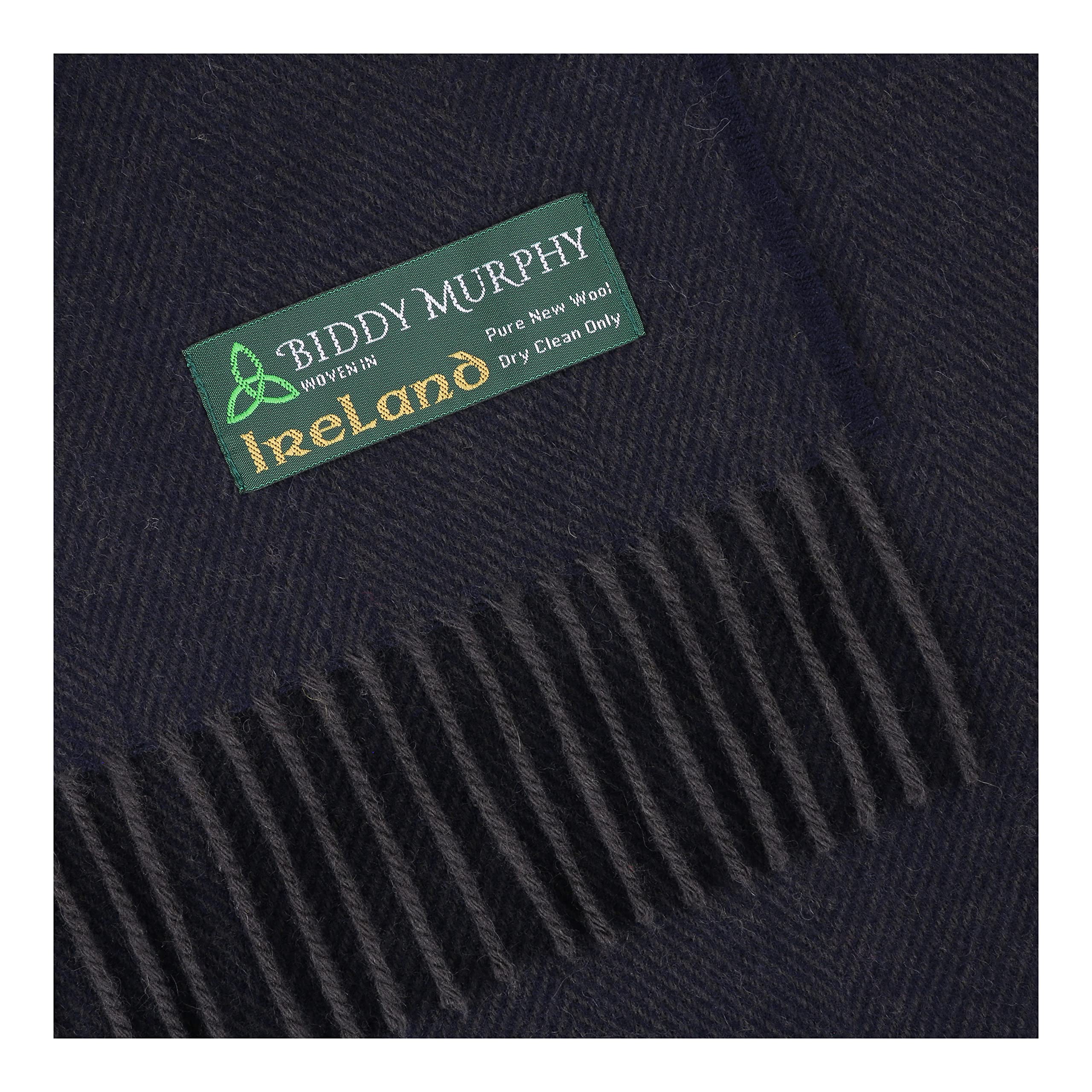 100% Soft Irish Lambswool Throw Toss Blanket, 79" x 57" Darkened Navy Herringbone, Made in Ireland