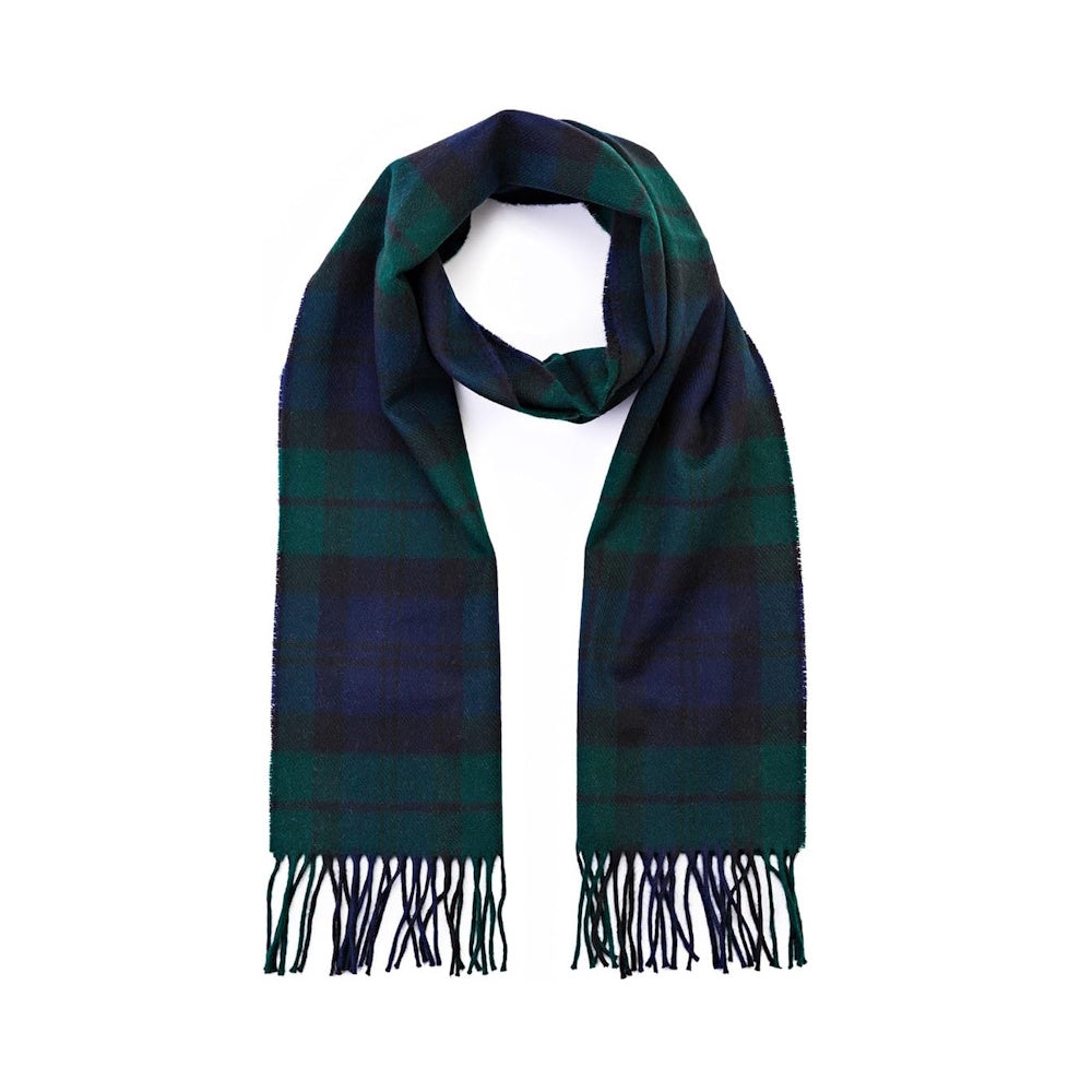 100% Brushed Merino Wool Scarf - Blackwatch Tartan Plaid, 12" x 71", Made in Ireland