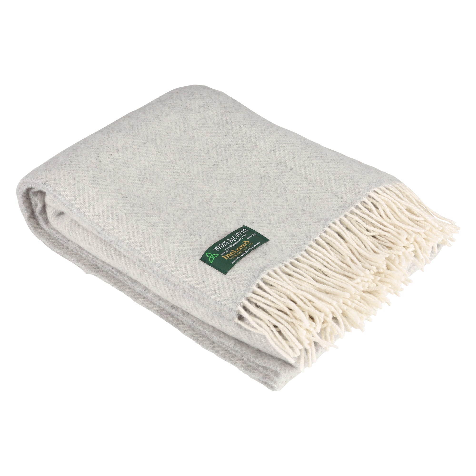54" x 71" Merino Cashmere Wool Blend Throw Blanket (Pale Grey & Cream) 95% | 5% Ultra Soft Herringbone Pattern