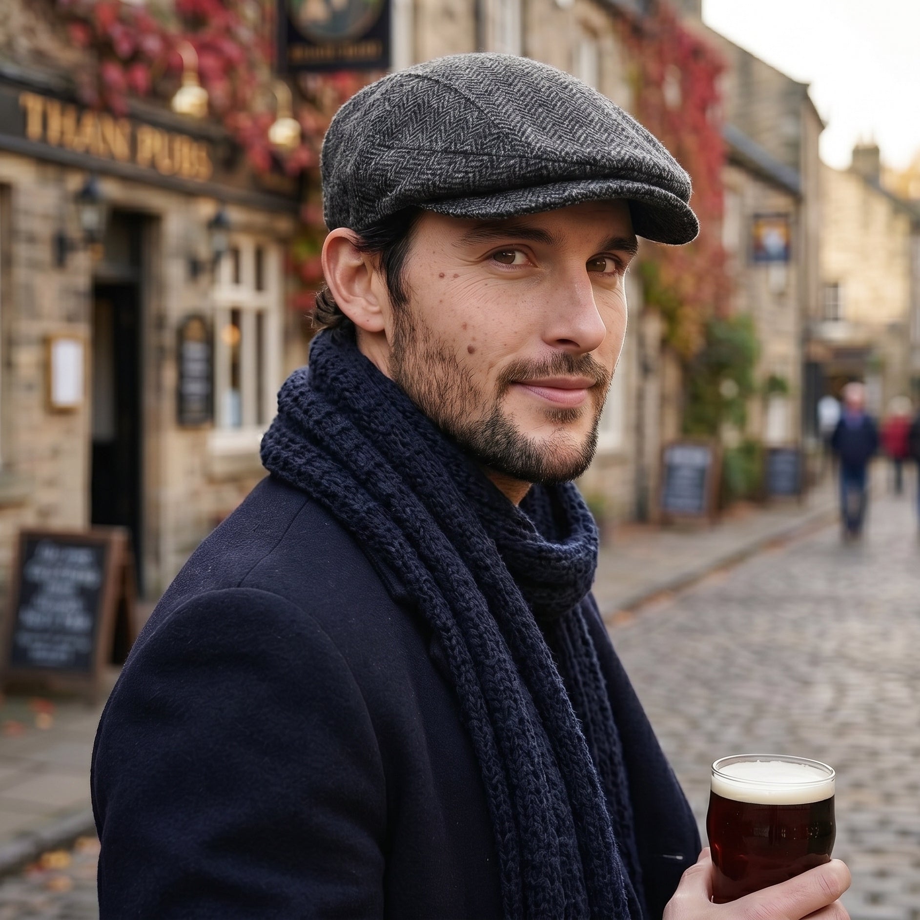 Self-Adjusting Irish Wool Driving Cap – Charcoal Black Comfort Fit Flat Hat