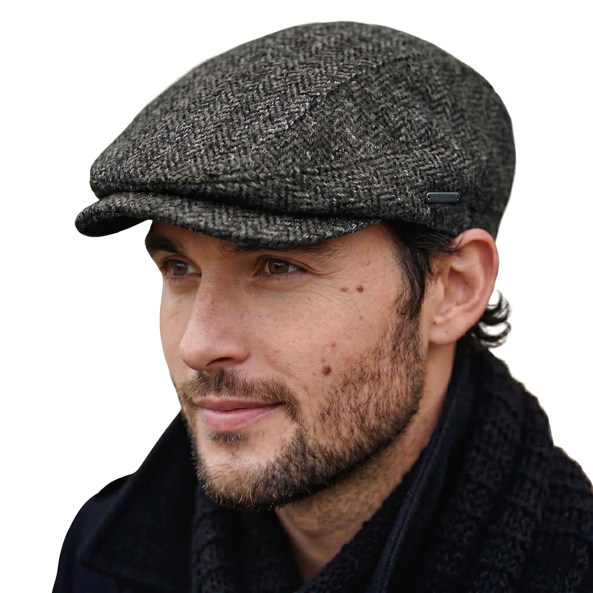 Self-Adjusting Irish Wool Driving Cap – Charcoal Black Comfort Fit Flat Hat