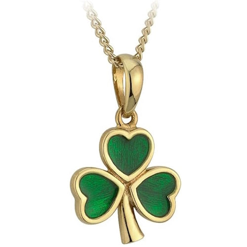 Irish Gold-Plated Shamrock Pendant Necklace with Green Enamel