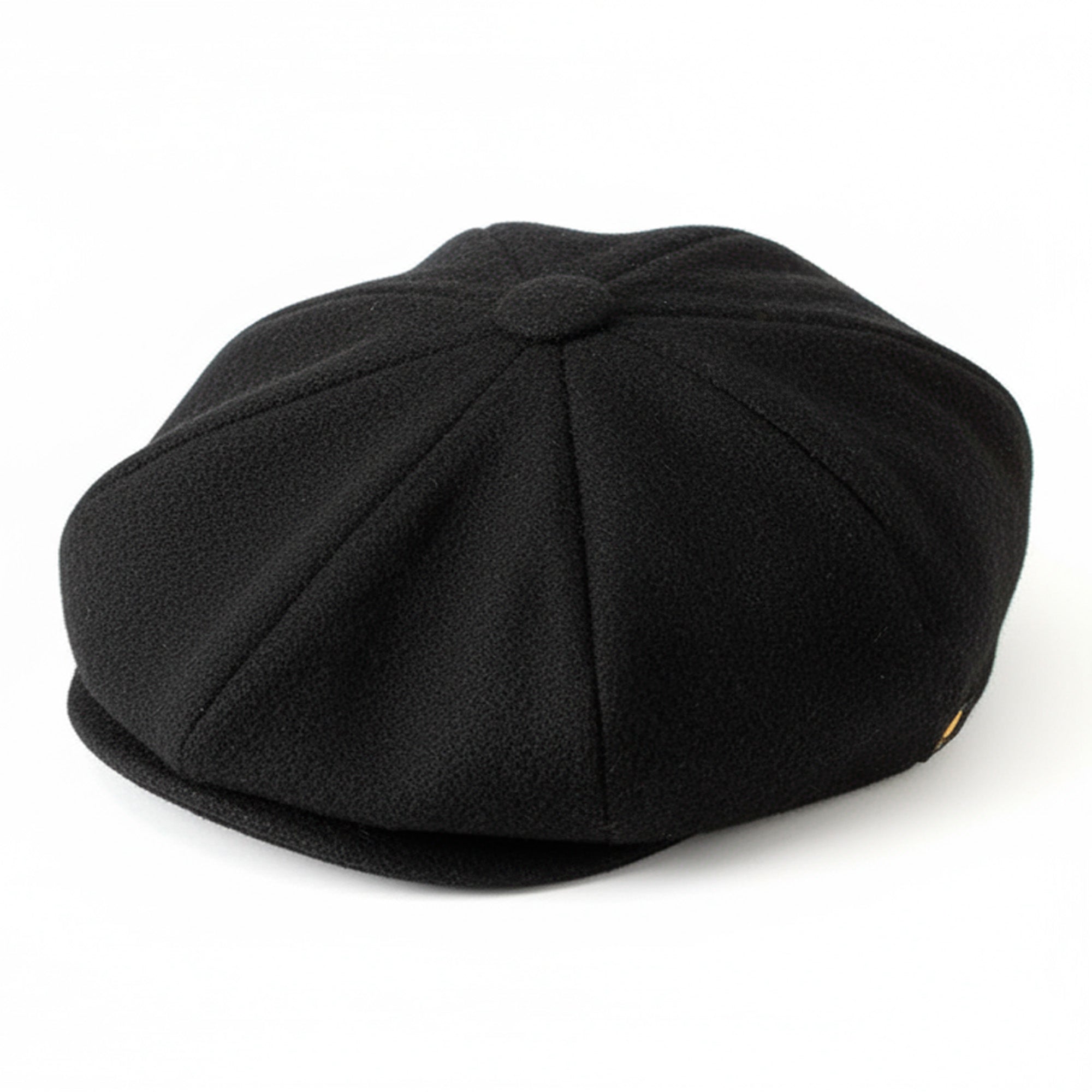 Irish Wool Tweed Newsboy Flat Cap – Black Herringbone 8-Piece, 100% Donegal Wool Hat with Button Fastening