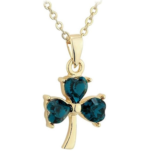Irish Gold-Plated Shamrock Charm Necklace with Emerald Stone