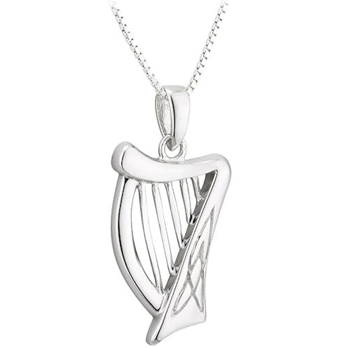Irish Sterling Silver Harp Pendant Necklace for Women