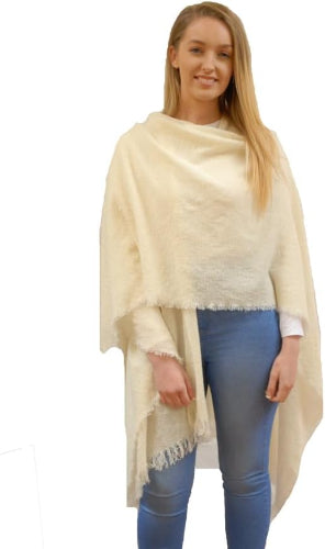 Irish Warm & Soft Lambswool Pashmina Shawl & Wrap for Women (Cream, 54" x 72")